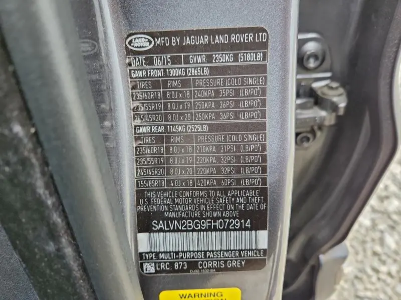 2015 LAND ROVER RANGE ROVER EVOQUE PURE  