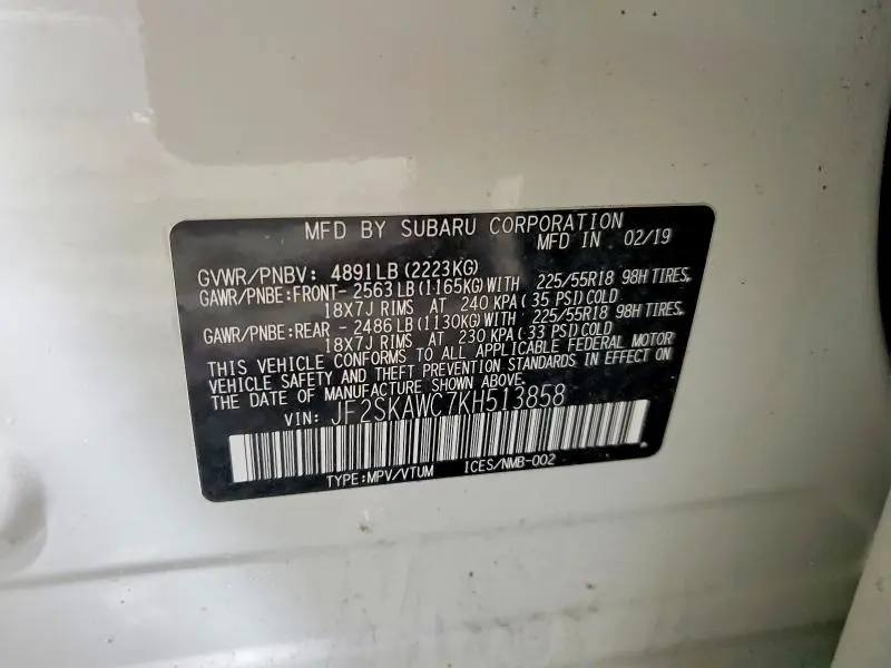 2019 SUBARU FORESTER TOURING  