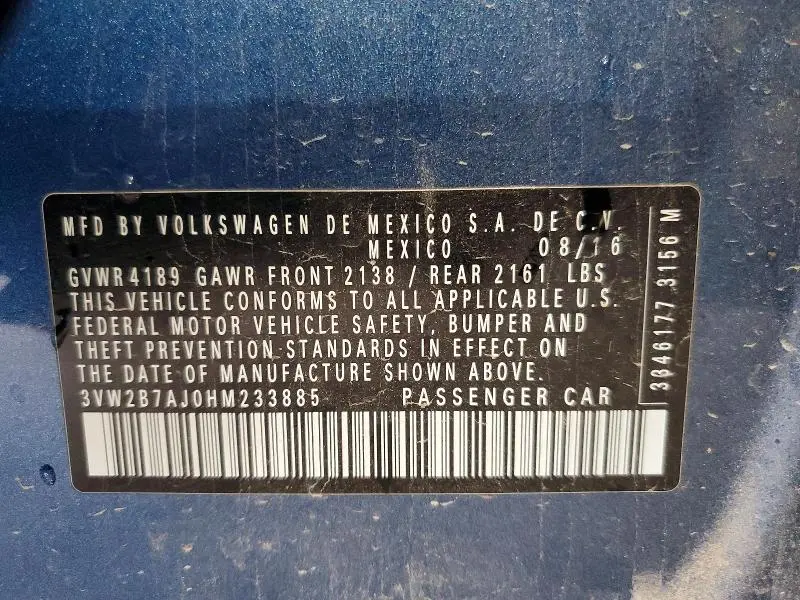 2017 VOLKSWAGEN JETTA S  