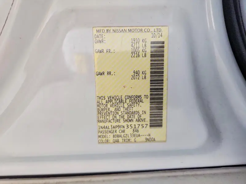 2015 NISSAN ALTIMA 2.5 S  