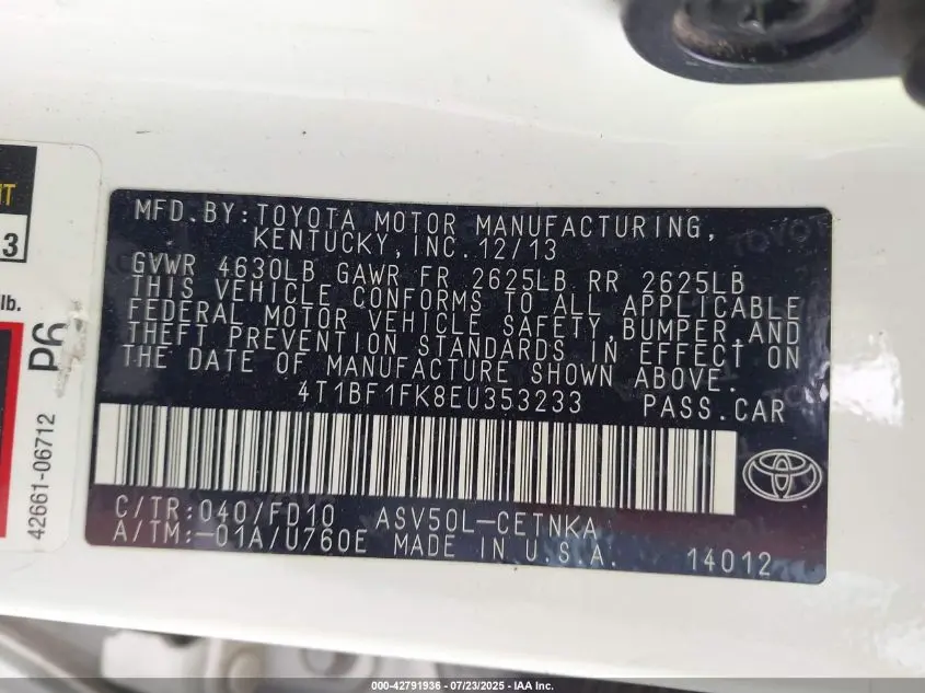 2014 TOYOTA CAMRY LE