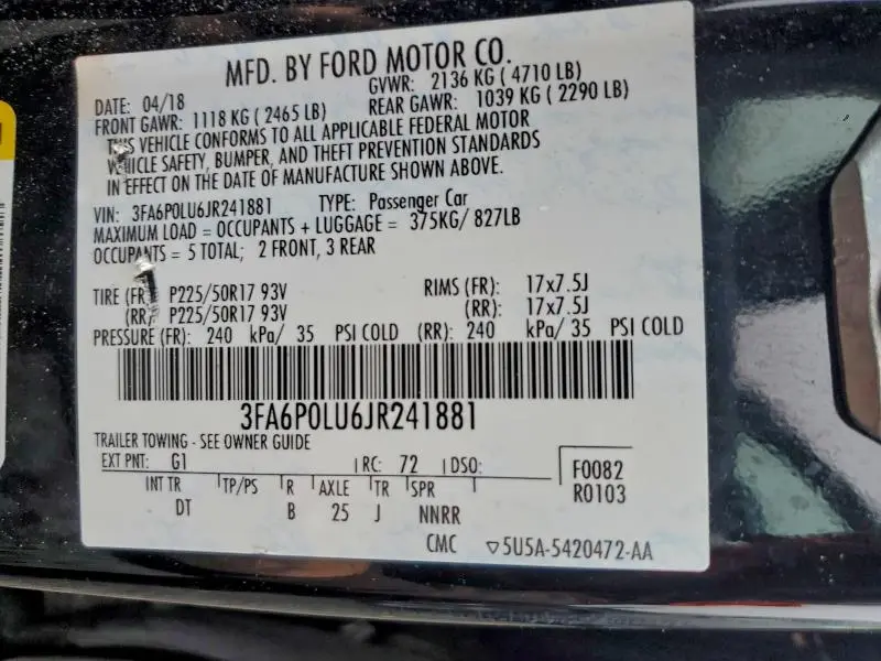 2018 FORD FUSION SE HYBRID  
