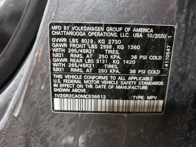 2021 VOLKSWAGEN ATLAS SEL R-LINE