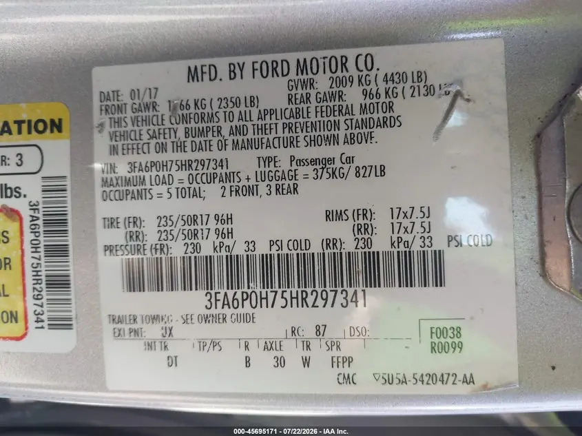 2017 FORD FUSION SE