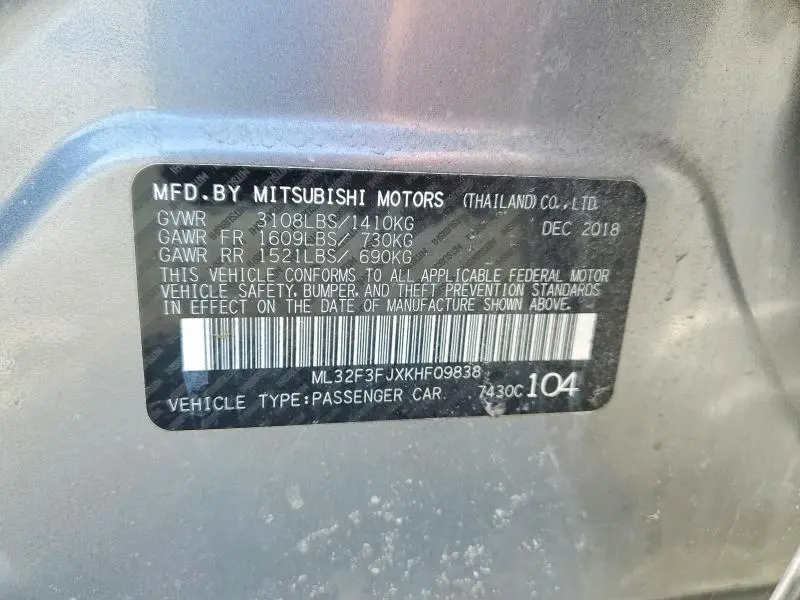 2019 MITSUBISHI MIRAGE G4 ES  