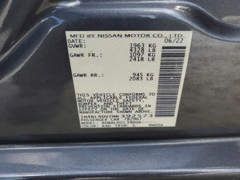 2022 NISSAN ALTIMA SV  