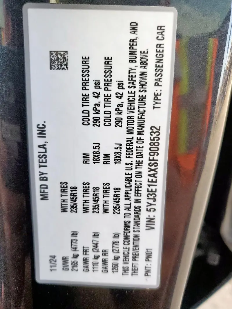 2025 TESLA MODEL 3   