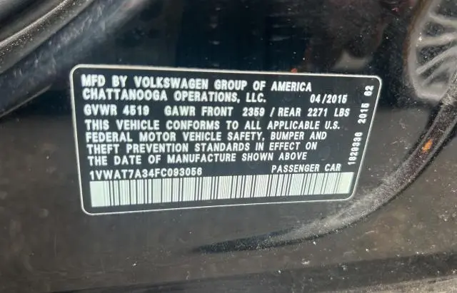 2015 VOLKSWAGEN PASSAT S  