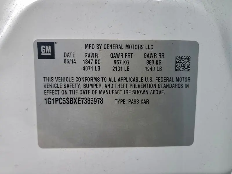 2014 CHEVROLET CRUZE LT  