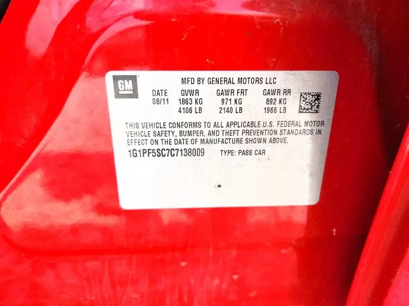 2012 CHEVROLET CRUZE LT  