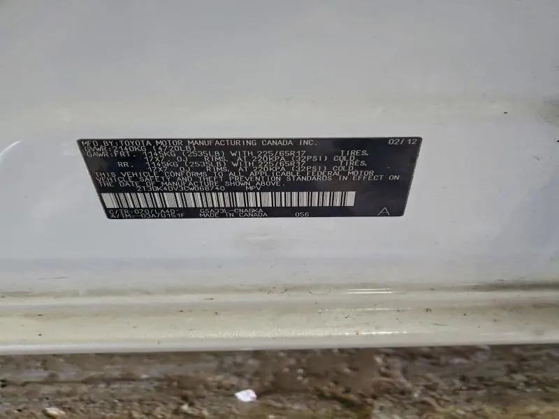 2012 TOYOTA RAV4 LIMITED  