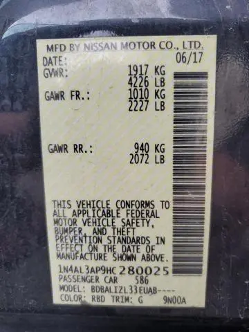 2017 NISSAN ALTIMA 2.5  