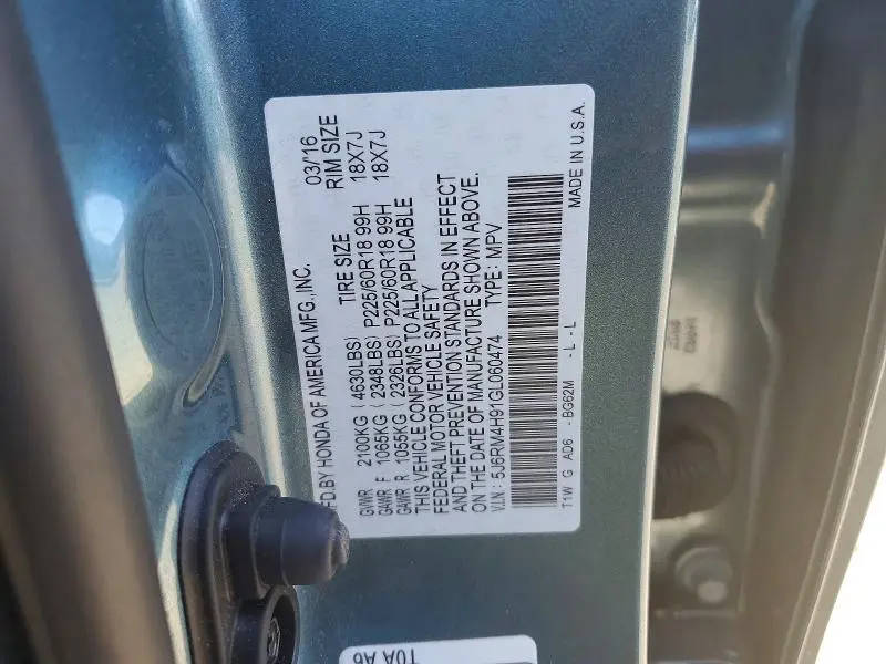 2016 HONDA CR-V TOURING  