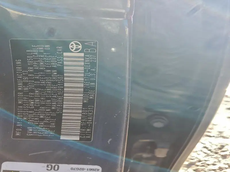 2014 TOYOTA COROLLA L  