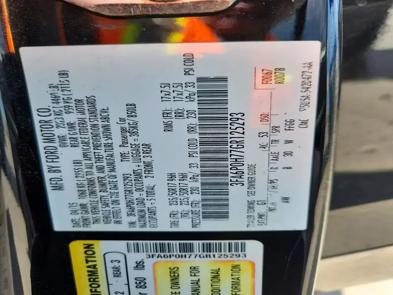 2016 FORD FUSION SE  