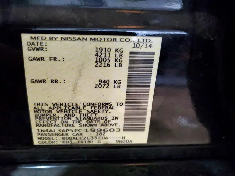 2015 NISSAN ALTIMA 2.5 S  