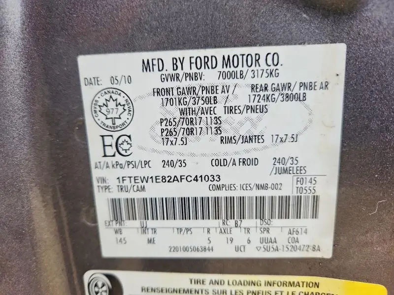 2010 FORD F150 SUPERCREW  