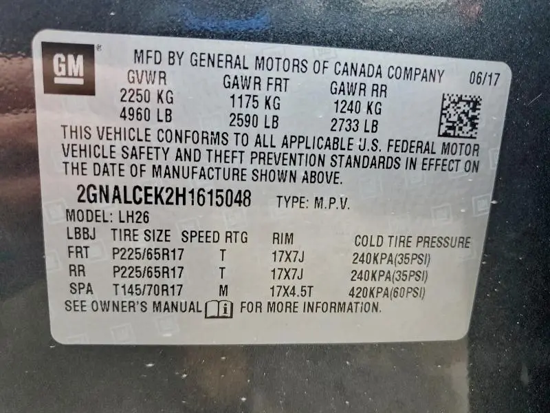 2017 CHEVROLET EQUINOX LT  