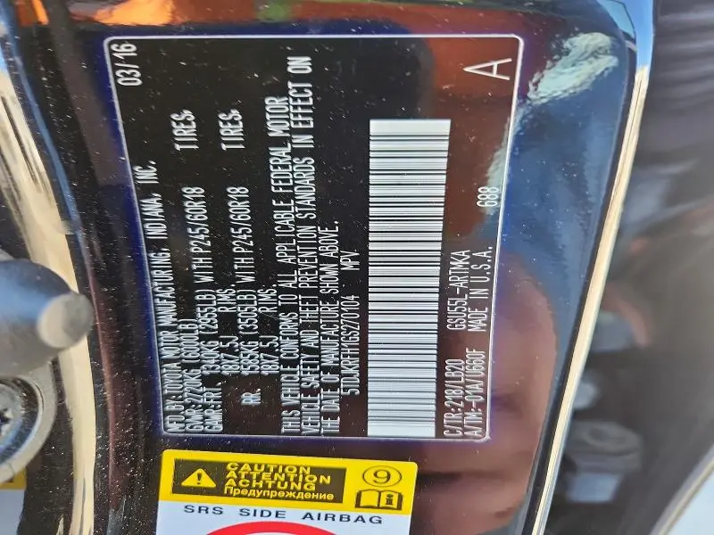 2016 TOYOTA HIGHLANDER XLE  