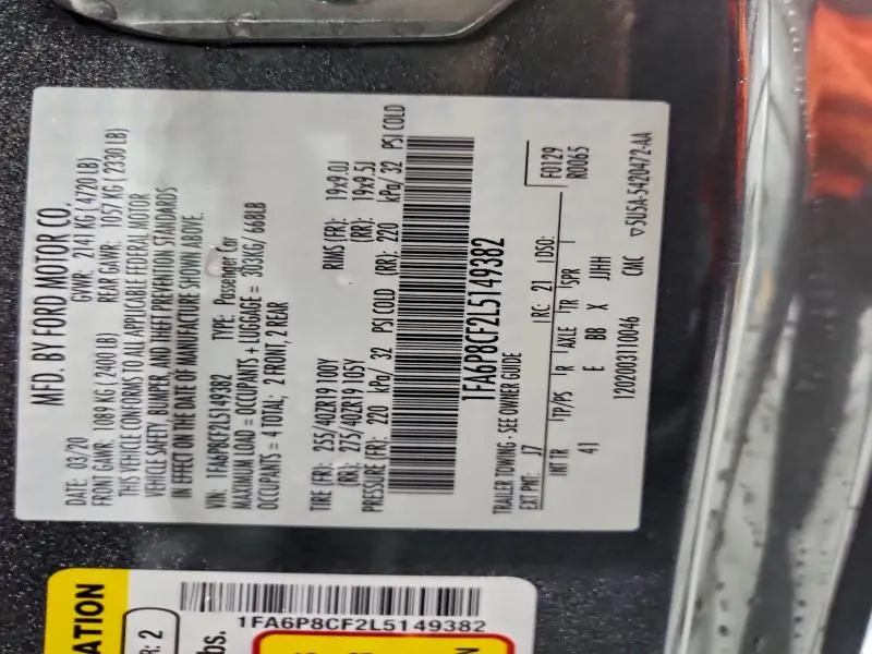 2020 FORD MUSTANG GT  