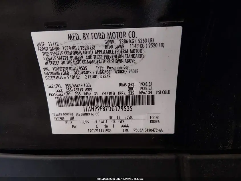2013 FORD TAURUS LIMITED