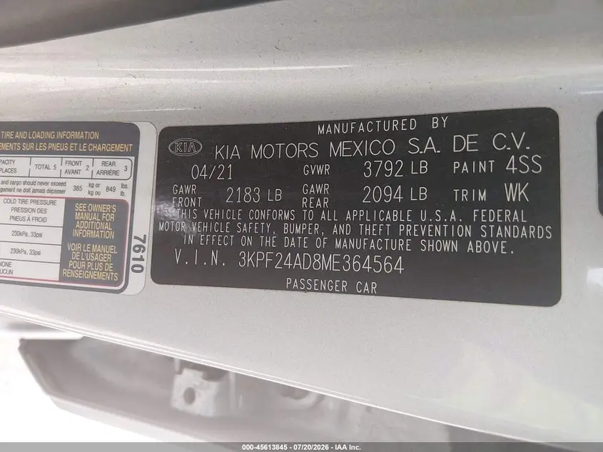 2021 KIA FORTE LXS