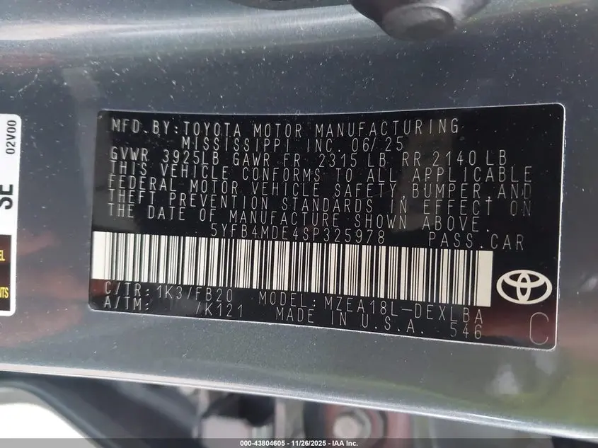 2025 TOYOTA COROLLA LE