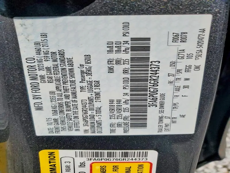 2016 FORD FUSION S  