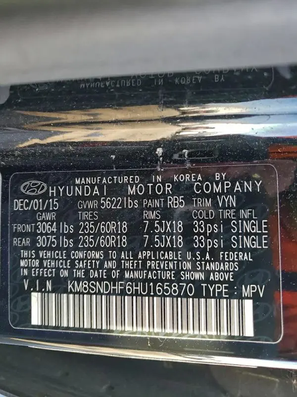 2017 HYUNDAI SANTA FE SE  