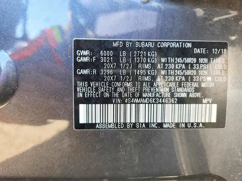 2019 SUBARU ASCENT LIMITED  