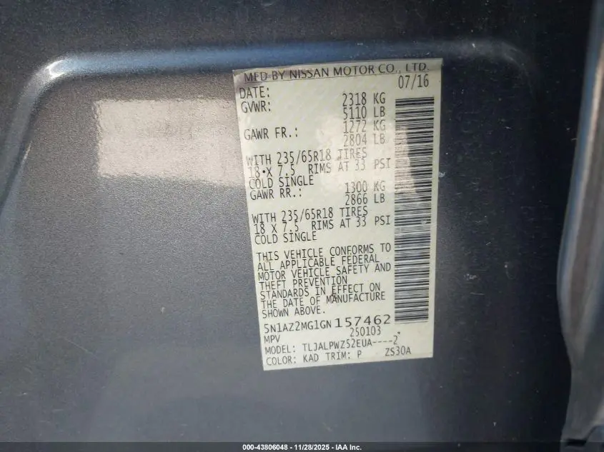 2016 NISSAN MURANO S