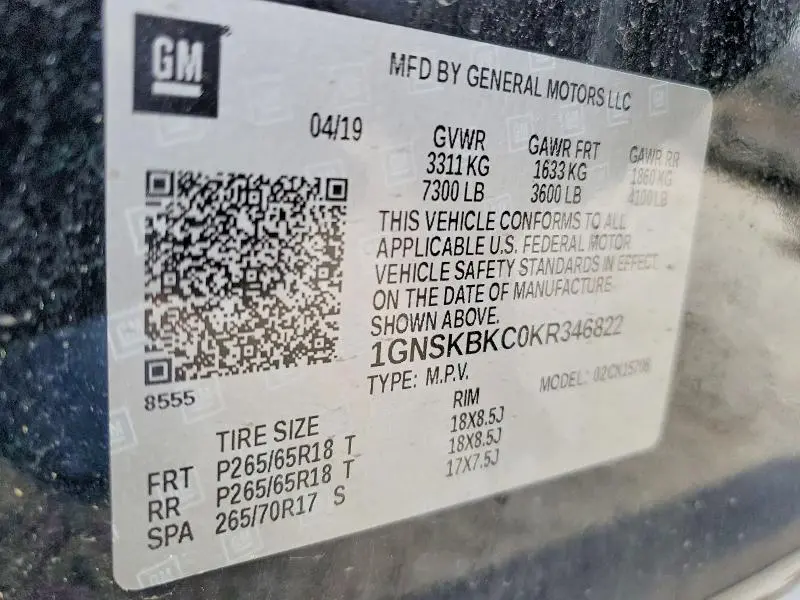 2019 CHEVROLET TAHOE K1500 LT  