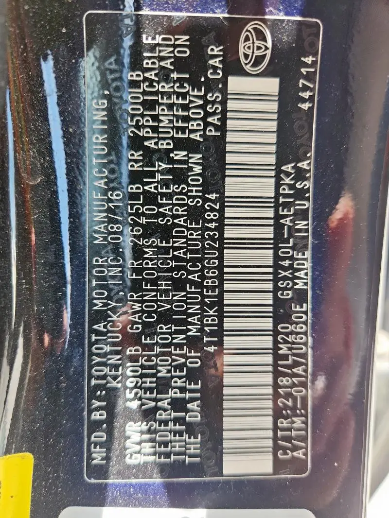 2016 TOYOTA AVALON XLE  
