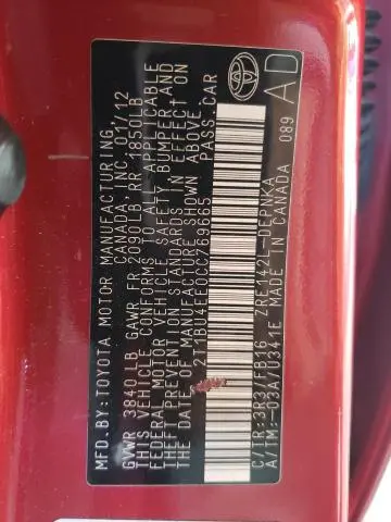 2012 TOYOTA COROLLA BASE  