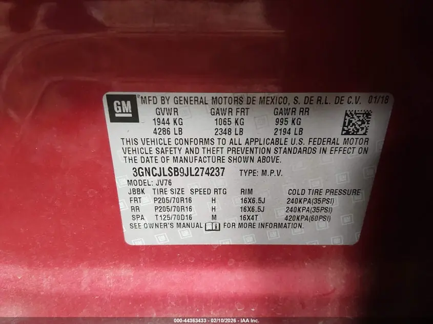 2018 CHEVROLET TRAX LT