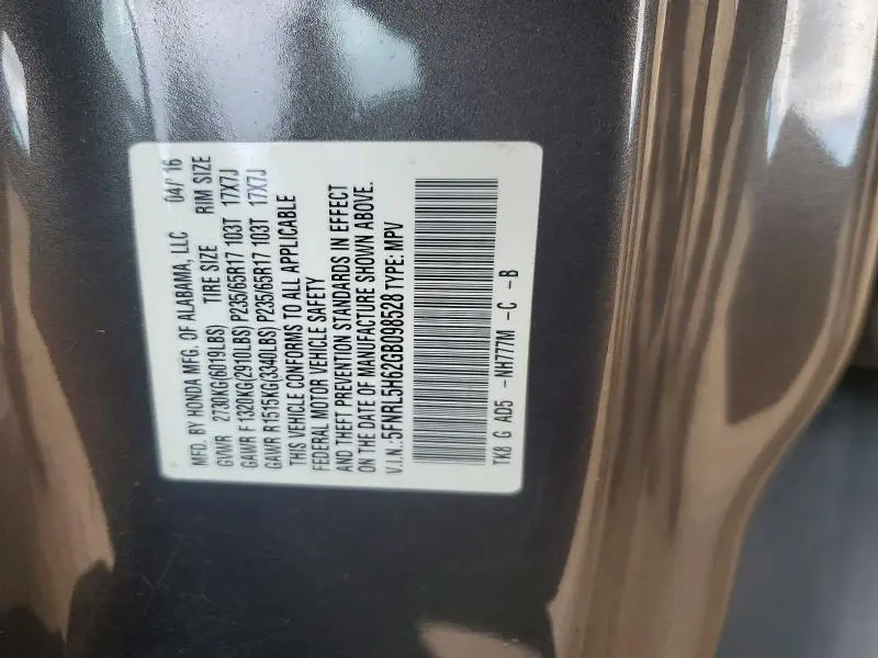 2016 HONDA ODYSSEY EXL  