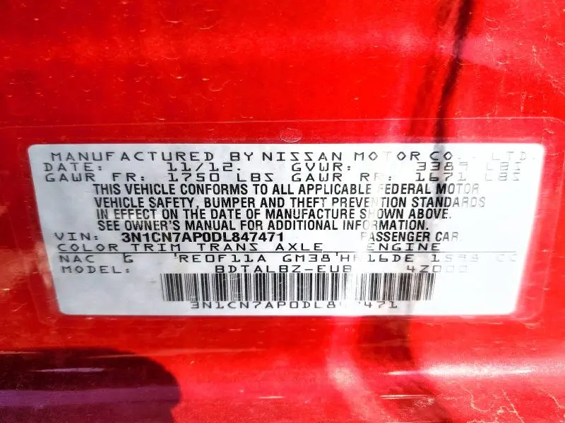 2013 NISSAN VERSA 1.6 S  