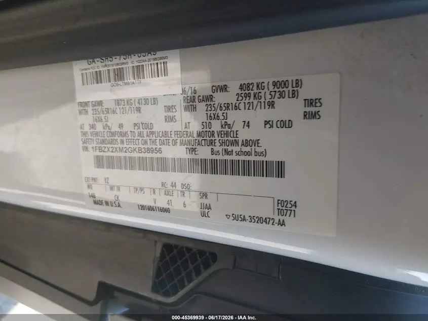 2016 FORD TRANSIT-350 XLT