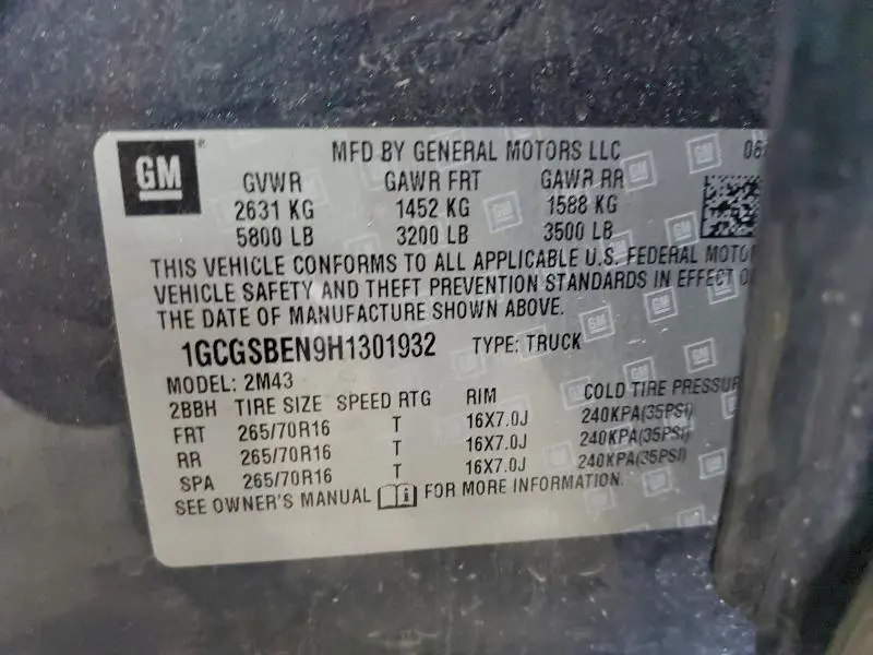 2017 CHEVROLET COLORADO   