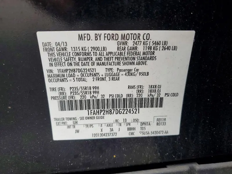 2013 FORD TAURUS SEL  