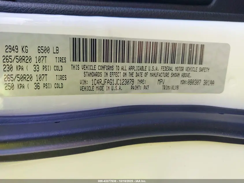 2018 JEEP GRAND CHEROKEE ALTITUDE 4X4