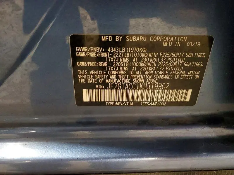 2019 SUBARU CROSSTREK PREMIUM  
