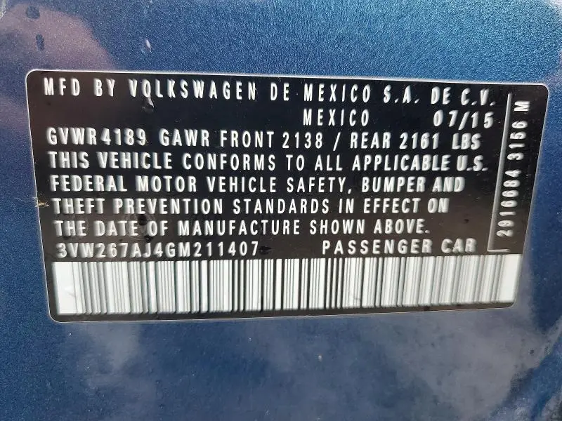 2016 VOLKSWAGEN JETTA S  