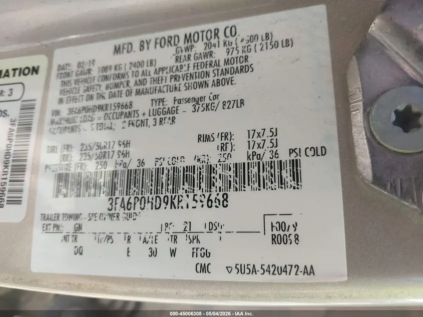 2019 FORD FUSION SE