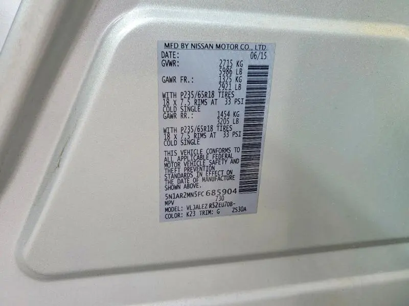 2015 NISSAN PATHFINDER S  