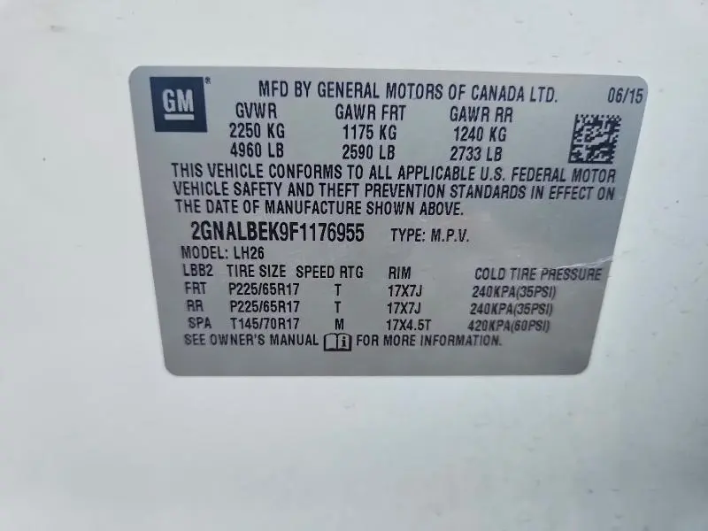 2015 CHEVROLET EQUINOX LT  