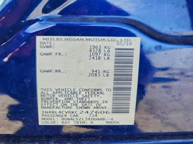 2019 NISSAN ALTIMA SR  