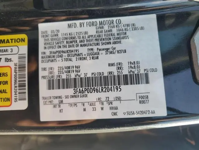 2020 FORD FUSION TITANIUM  