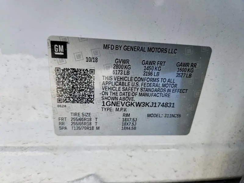 2019 CHEVROLET TRAVERSE LT  