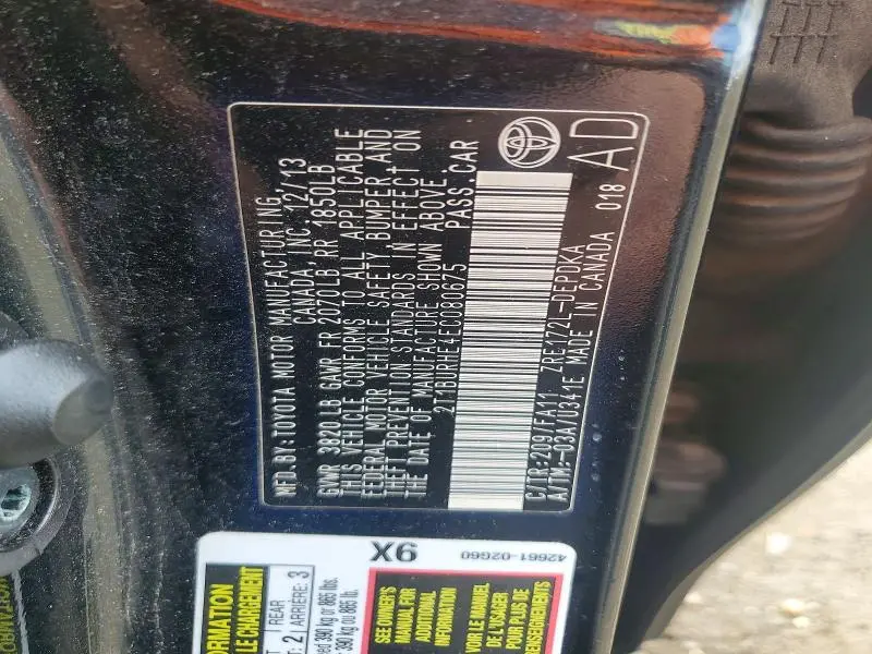 2014 TOYOTA COROLLA L  